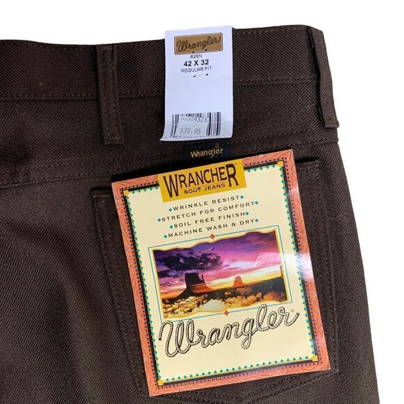 Vintage 80s Wrangler Rancher Boot Jeans 42 x 32 Brown Straight Leg Deadstock - Picture 5 of 6